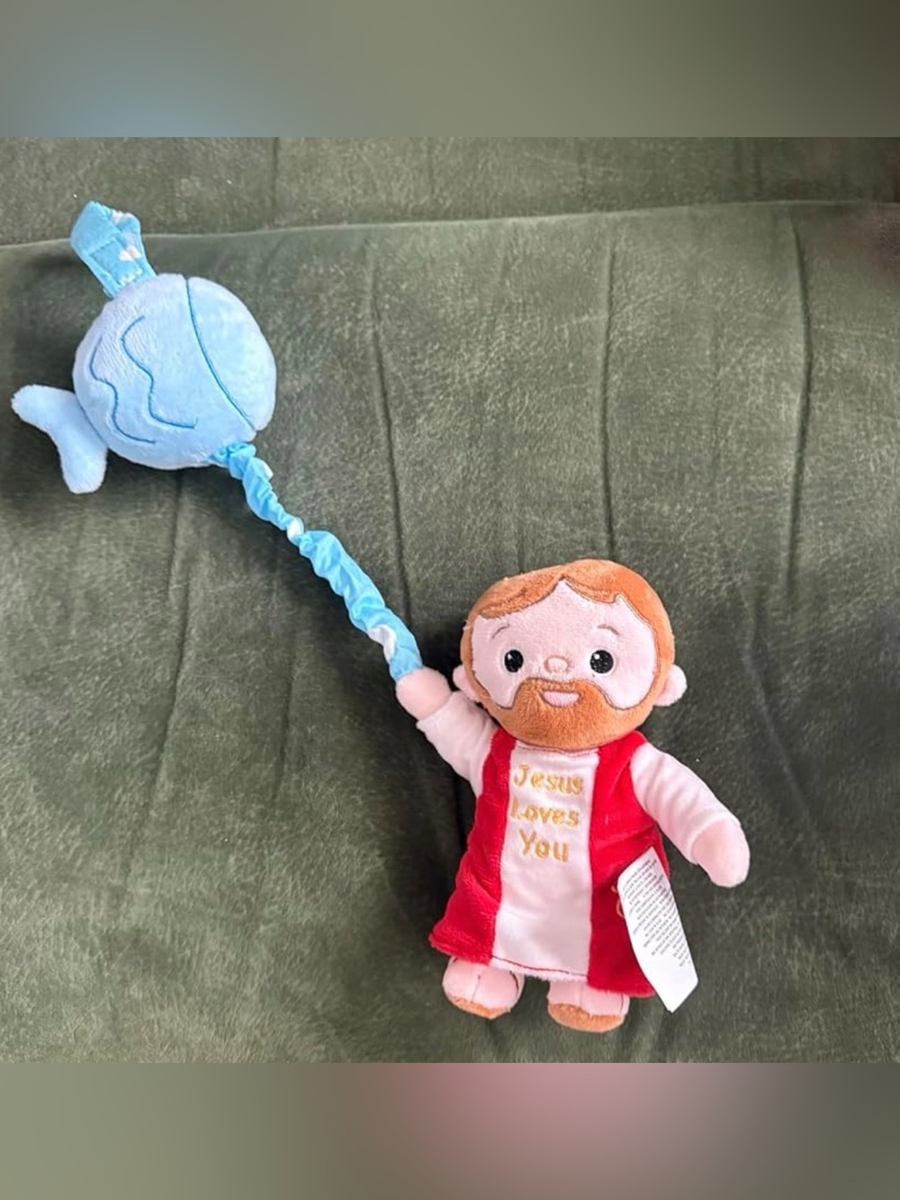 Plush Jesus Loves You Blue Fish infant newborn lullaby player Catholic gift